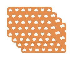 Venilia Set de table COEUR ORANGE MOTIF, 45 x 30 cm, 4 pcs, antidérapant résiste à la chaleur et fait, Polypropylène, 59053