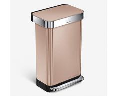 Simplehuman Gallon Poubelle de Cuisine rectangulaire en Acier Inoxydable avec Poche intérieure, Acier Inoxydable, Rosagold, 33,8 x 40,4 cm