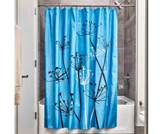 InterDesign Thistle rideau douche, grand rideau baignoire 183,0 cm x 183,0 cm en polyester, rideau de bain lavable fleuri en tissu doux, bleu/noir