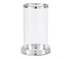 Aufora Haut en Verre Transparent Hurricane Lanterne avec Base de Miroir, Argent, 19Â cm