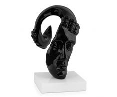 Arte Dal Mondo E2531PB Petit tÃªte Sculpture surrÃ©aliste en rÃ©sine laquÃ©e avec Base en marbre, Black, 21x18x15 cm