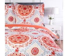 AmazonBasics Parure de lit avec housse de couette en microfibre, 200 x 200 cm, Rose corail (Coral Medallion)