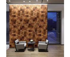 Walplus 360x180 cm Autocollant Mural Carré Bois Amovible Autocollant Art Mural Décalques Vinyle Maison Décoration DIY Vivant Chambre Bureau Décoration Papier Peint Chambre DEnfants Cadeau, Marron