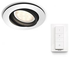 Philips Hue Luminaire télécommandé Spot encastré MILLISKIN Rond Chrome + Dim Switch télécommande Hue variateur de lumière - Fonctionne avec Alexa