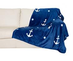 Kanguru 1135 Plaid Touch Sail avec Partie Microfibre Polyester Bleu 170 x 130 x 1 cm