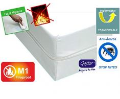 GOFLOR SANIPLUS BIOLASTIC Housse de Matelas Ignifuge Ã la Flamme, impermÃ©able, Respirante, pÃ©nÃ©tration Anti-acariens et Anti-punaises, polyurÃ©thane, Blanc, 90 x 190 cm