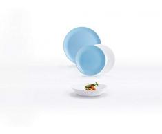 Luminarc Diwali Service de table en verre opale extra résistant pour 6 personnes, 18 pièces, bleu et blanc