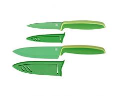WMF Touch Lot de 2 couteaux de cuisine avec étui de protection, lame en acier spécial anti-adhésif, tranchant, couteau de chef, couteau à légumes, vert