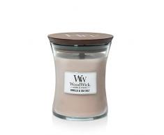 WoodWick bougie parfumée moyenne en jarre avec mèche qui crépite, Vanille & Sel marin, Temps de combustion jusquà 60 heures