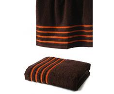 Drap De Bain 100x150 cm 100% Coton - 550 grS/m2 Chocolat avec Liserets Orange
