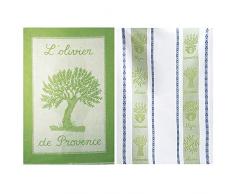 Coucke - Les ProvenÃ§aux - Lot de 2 Torchons Olivier Coton Amande 50 x 75 cm