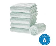 iDesign ensemble serviettes de bain (lot de 6), petits draps de bain rayÃ©s en coton, serviettes de toilette douces & absorbantes avec accroches pour Ã©vier ou WC invitÃ©s, bleu clair