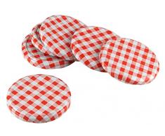 Fackelmann 48310 Couvercles Ã Visser pour Bocal Carreau 8,2cm 6 Pieces Rouge/Blanc, Fer, 8,2 x 8,2 x 1 cm