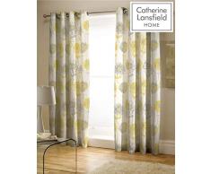 Catherine Lansfield Banbury Linge de lit Rideaux Motif Floral Facile dâEntretien, Jaune, Curtains - 66x72In