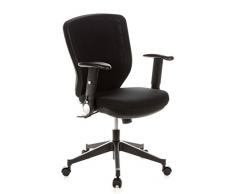 hjh OFFICE 653610 chaise de bureau, chaise bureau à roulettes TRAFFIC 10 noir, siège pivotant avec accoudoirs escamotables, revêtement en tissu résistant, anti-abrasif, assise galbée au rembourrage épais