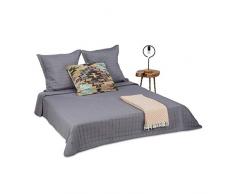 Relaxdays Couvre-lit dessus de lit matelassé gris couverture jetée de lit 220 x 240 cm 2 taies dâoreiller 80x80 cm, gris