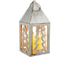 WeRChristmas Arbre Lanterne Décoration de Noël, Bois, 21 cm â Blanc Antique
