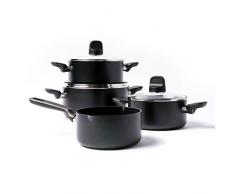 GreenPan CC001666-001 Memphis Set de Poêles et Casseroles-100% sans PFOA/PFA-Revêtement Antiadhésif Sain en Céramique-pour Induction/Four/Lave-Vaiselle-4 Pièces, 4.9 liters, Noir