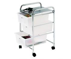 Premier Housewares Desserte à roulettes 3 tiroirs Structure chrome Blanc 65 x 39 x 33 cm