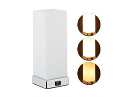 Relaxdays 10029506 Lampe de table de nuit réglable 3 niveaux luminosité, tactile, connexionUSB, veilleuse HxlxP 28x10x10cm,blanc, verre, fer, plastique, 1 élément