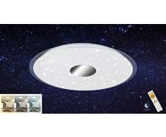 Briloner Leuchten Plafonnier LED blanc étoilé avec application en chrome â Lampe de plafond dimmable avec fonction veilleuse et minuteur â Couleur de température réglable par télécommande