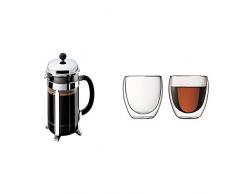 Bodum - 1928-16 Chambord - CafetiÃ¨re Ã Piston - 8 Tasses - 1 L + Set de 2 verres Pavina 25 cl