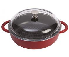 Staub Fonte 1272306 Hexagon Sauteuse + Couvercle Verre Cerise 24 cm