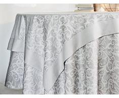 Blanc des Vosges Ombelle Nappe Ronde, Coton, Perle, 175x175 cm