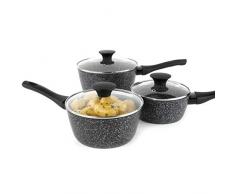 Batterie de casseroles 3 pièces antiadhésives en aluminium forgé Megastone Collection Salter BW05751S, 16/18/20 cm, argent