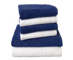 Dyckhoff 0410996450 Brilliant Ensemble de toilette avec 4 essuie-mains 50 x 100 cm et 2 serviettes de bain 70 x 140 cm Blanc/bleu