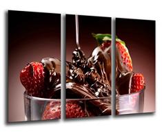 Tableau Moderne Photographique, Impression sur bois, Fraises au dessert avec du chocolat, 97 x 62 cm, ref. 26263