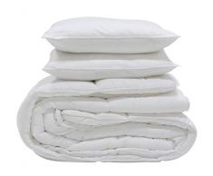 Espritzen - Pack couette microfibre chaude 200x200 cm + 2 oreillers doux et moelleux 60x60cm - Blanc