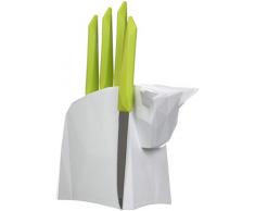 Koziol 2995525 Pablo Bloc pour Couteaux Ã Steak Plastique/MÃ©tal, Blanc avec Moutarde Vert