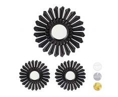 Relaxdays 10025715_46 Miroir soleil, Lot de 3, décoration murale, Avec suspension, Cadre plastique, Ã, 25 cm, noir, PP, verre, 25 x 25 x 2 cm