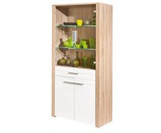 Inter Link Vitrine Buffet haut Vaisselier panneaux de particules décor Chêne Sonoma et Blanc brillant