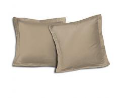 HOME LINGE PASSION Lot De 2 Taies DOreiller Volant Plat PiquÃ© 57 Fils, Coton, Beige, 63x63 cm