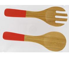 Fackelmann 30189 Couverts Ã salade en bambou env 23cm, Brun et Rouge