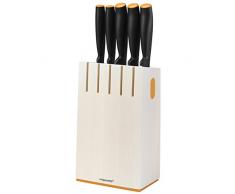 Fiskars Bloc design avec 5 couteaux, Largeur: 14,5 cm, Hauteur: 36 cm, Bois de bouleau, Blanc, Functional Form, 1014209