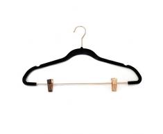 JVL en Velours Touch économie despace antidérapant cintres Or Rose, Lot de 10, recyclé ABS Plastiques, Nylon, Barre de Clips en cuivre, et Crochet, Noir, 45 x 0.5 x 24.5 cm