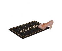 Relaxdays Paillasson Welcome en fibres de coco, PVC, Noir, 80 x 150 cm