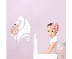 Walplus 35x28 cm Miroir Décoration Murale 3D Femme Visage Emplâtre Autocollant Amovible Décalques Vinyle Maison DIY Vivant Chambre Bureau DEnfants, Argent
