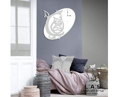 L:A : S Laser Art Style Horloge Murale Design Moderne Hibou pour Cuisine Salon Bois Blanc Gris lumière 68 x 68 cm