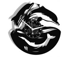 Horloge Murale en Vinyle Cadeau Fait Main Décorations Pour la Maison Home Office Dauphins Animaux Marins Mammifères