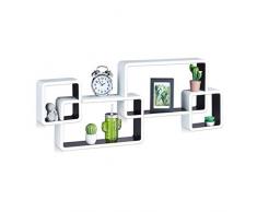 Relaxdays ÃtagÃ¨re flottante murale suspendue 4 cubes meuble rangement bois MDF carrÃ©, 17 x 56 x 35,5 cm