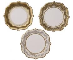 Talking Tables Party Porcelain Gold Grandes Assiettes Festives en Carton pour Noël, Mariage et Réception ou Dîner, Doré, 20 cm (Paquet de 12 contenant 3 modèles)