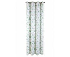 eurof irany Rideau Ã Oeillets avec Fleurs Vertes Discret, Polyester, Blanc/Vert, 270Â x 140Â x 1Â cm
