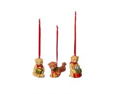 Villeroy & Boch - Nostalgic Ornaments lot de 3 ornements ours en peluche, figurine ours en peluche en porcelaine dure Ã accrocher ou Ã suspendre sur le sapin, multicolore