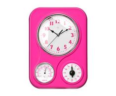 Premier Housewares 2200546 Horloge Murale avec Minuteur et TempÃ©rature en Plastique Rose Vif
