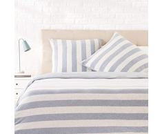 AmazonBasics Parure de lit en jersey, larges rayures - 260 x 240 cm / 65 x 65 cm, Bleu clair