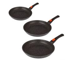 Kamberg 0008019 Manche Amovible, Fonte dAluminium, Revêtement type pierre, Tous feux dont induction, Sans PFOA, Poêles 20 / 24 / 28 cm, Lot de 3